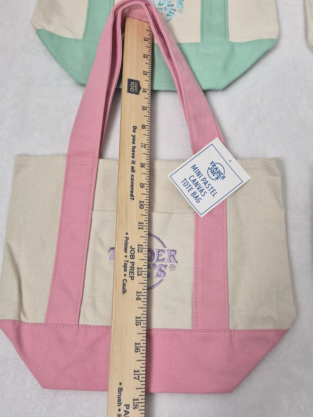 NWT Trader Joe's Mini Pastel Canvas Tote Bag Set of 4 Limited Spring Edition Top
